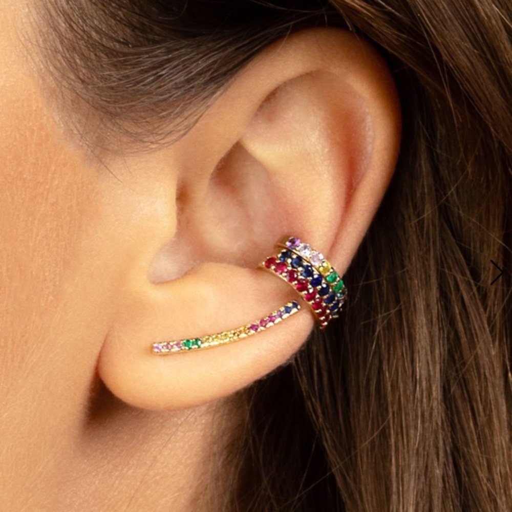 The Last Line 14K White Gold Rainbow Ear Cuff